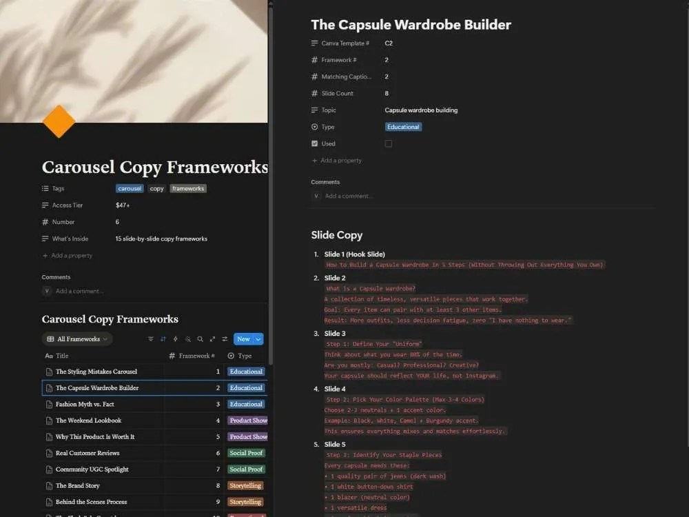 Carousel Copy Frameworks